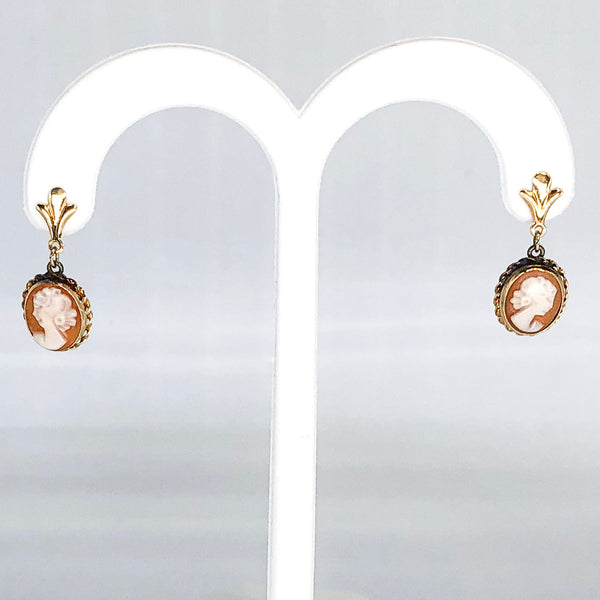 Vintage 14K Yellow Gold Dangle Cameo Earrings CE0007