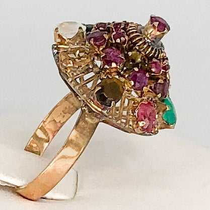 Vintage 18K Harem Ring with Semi-Precious Stones CR0049