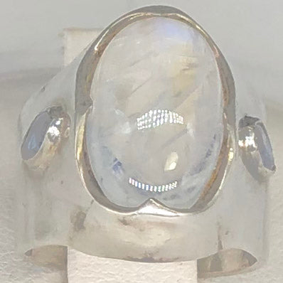 Silver Wide Ring with Gray & Blue Stones CR0057