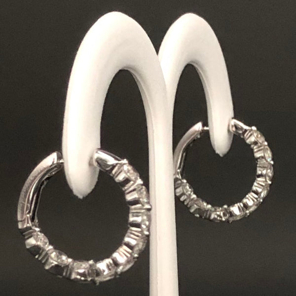 14K Yellow Gold or White Diamond Hoop Earrings