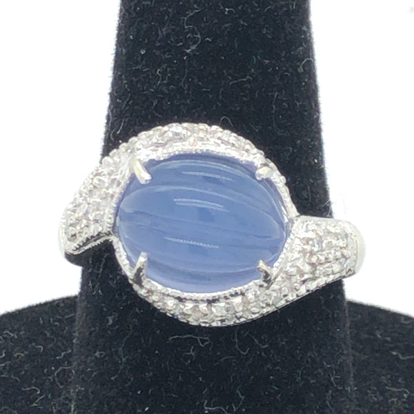 14K White Gold Purple Chalcedony and Diamond Accent Ring   SI0073