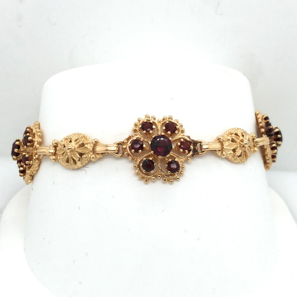 14K Yellow Gold Link Bracelet with Garnets  CB0225