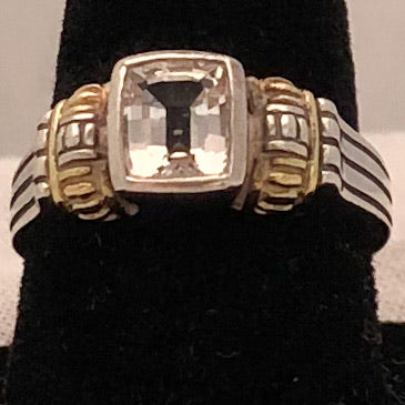 Sterling Silver with 18K Yellow Gold Trim Clear Stone Cable Style Ring  CR0178