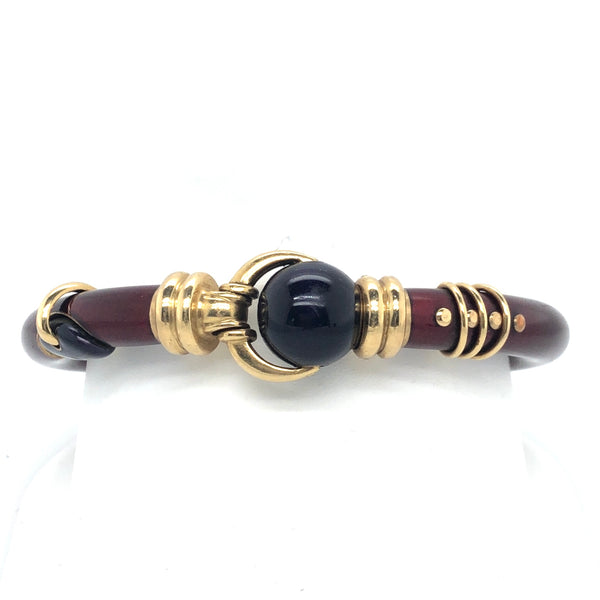 18K Yellow Gold Navy and Burgundy Enamel Bracelet  JH0002