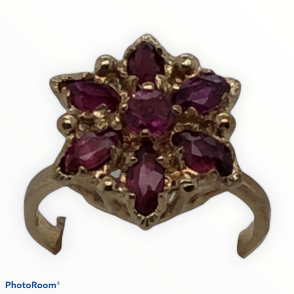 14K Yellow Gold Floral Ring with Pink Stones  CR0228