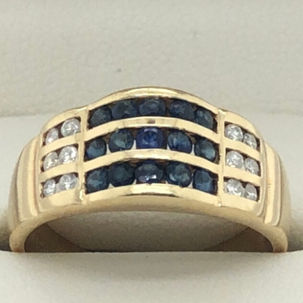 14K Yellow Gold Channel Set Blue Sapphire & Diamond Accent Ring  CR0279