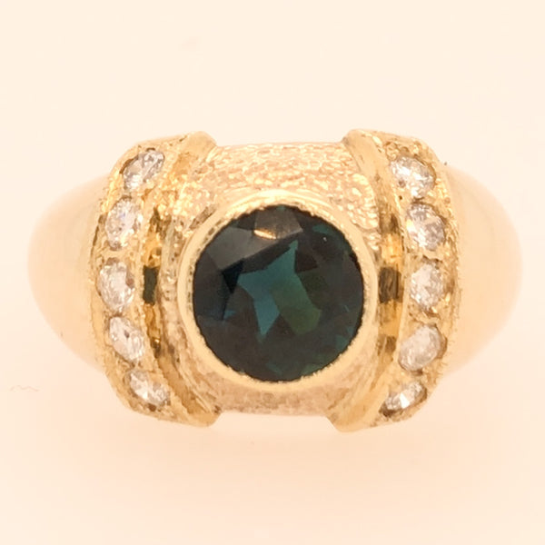 Handmade18K Blue/Green Tourmaline and Diamond Ring  CR0196