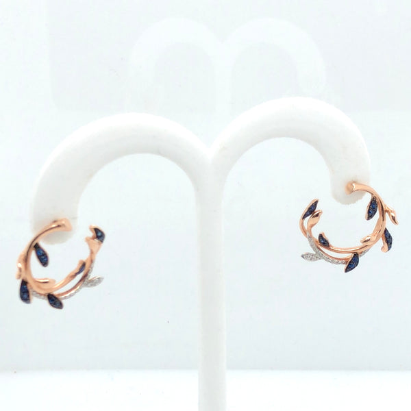 14K Rose Gold Earrings in a Circle with Diamonds & Sapphires  CE0183