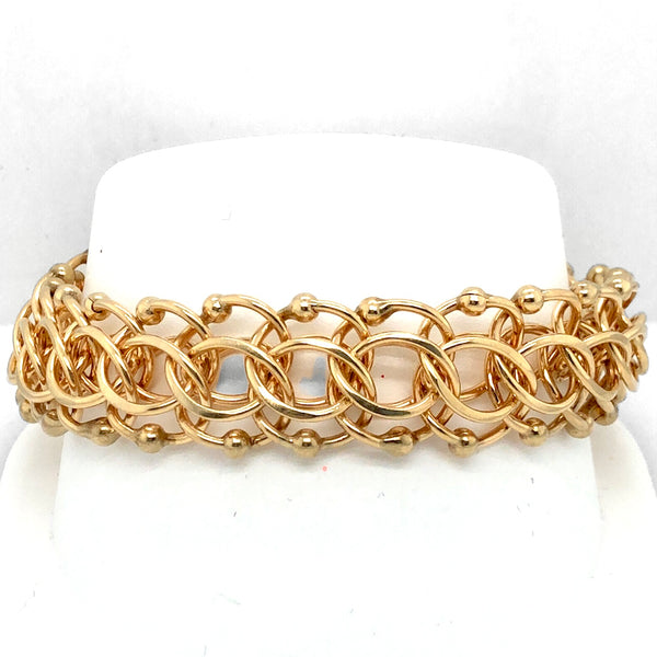 Weighty 14K Yellow Gold Double Spiral and Balls Charm Bracelet  CB0109