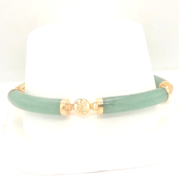 14K Yellow Gold Green Stone Link Asian Detail Link Bracelet  CB0232