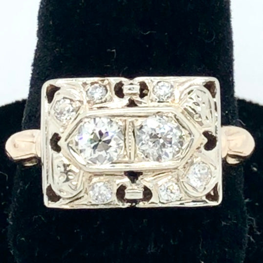 10K White Gold Art Deco Diamond Ring  CR0278