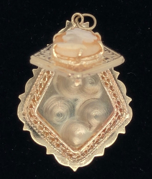 14K Yellow Gold Teardrop Shaped Cameo Locket Charm/Pendant   CPend0051