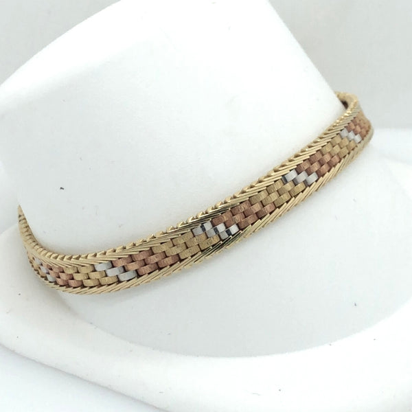 14K Yellow Gold Tri Color Woven Bracelet  CB0223