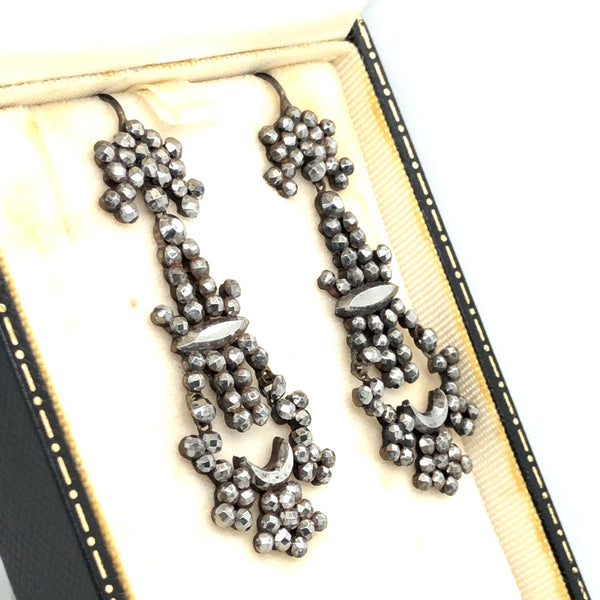 English Cut Steel Earrings, Circa 1850  CE0236