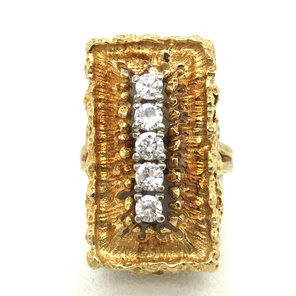 18K Yellow Gold Long Ring with Diamonds  CR0281