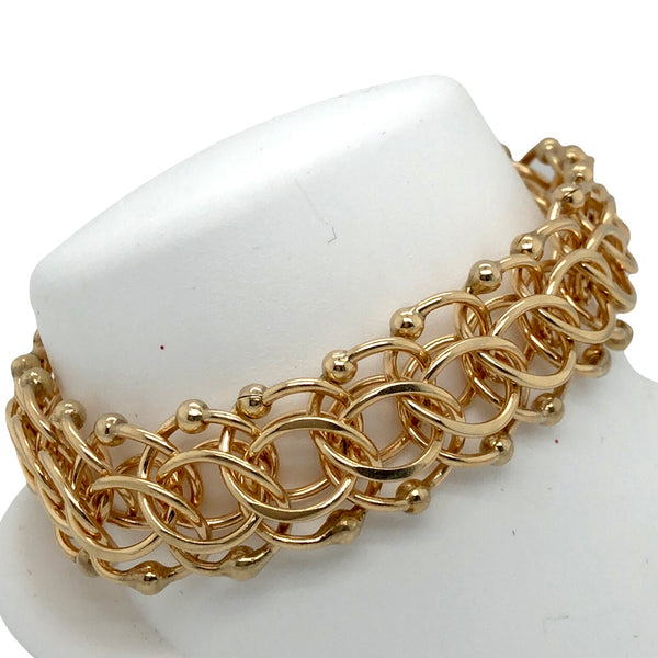Weighty 14K Yellow Gold Double Spiral and Balls Charm Bracelet  CB0109