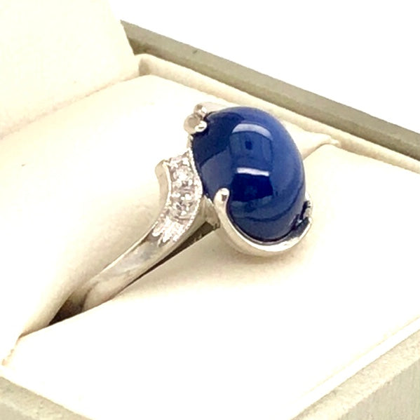 14K White Gold Blue Star Sapphire Ring  CR0314