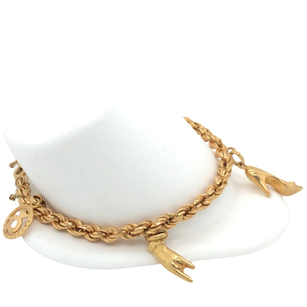 14K Yellow Gold Rope Chain Charm Bracelet with 5 Charms  CB0113