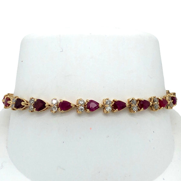 14K Yellow Gold Ruby and Diamond Link Bracelet  CB0111