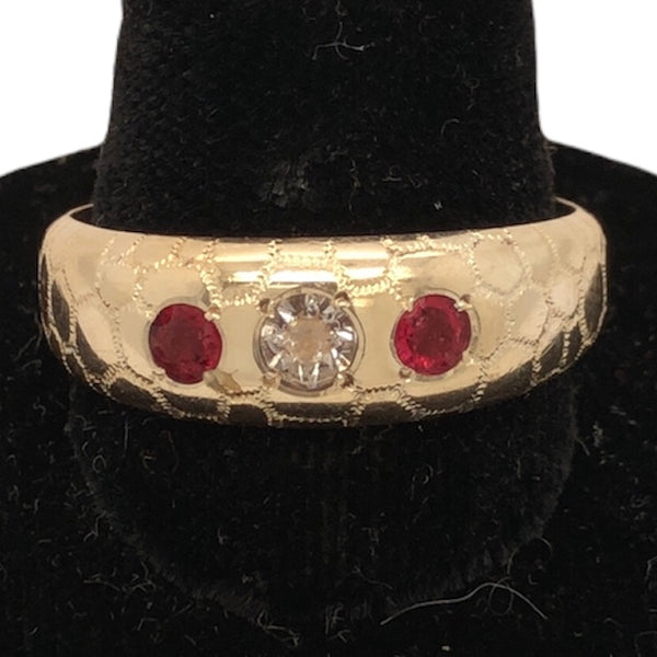 14K Rose Gold Honeycomb Band with 2 Pink & 1 Clear Stones  CR0246