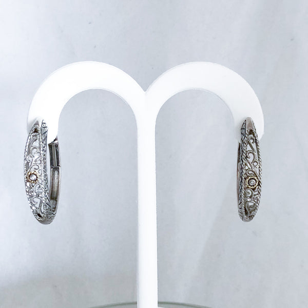 Sterling Silver & 18K White Gold Hoop Earrings   CE0086