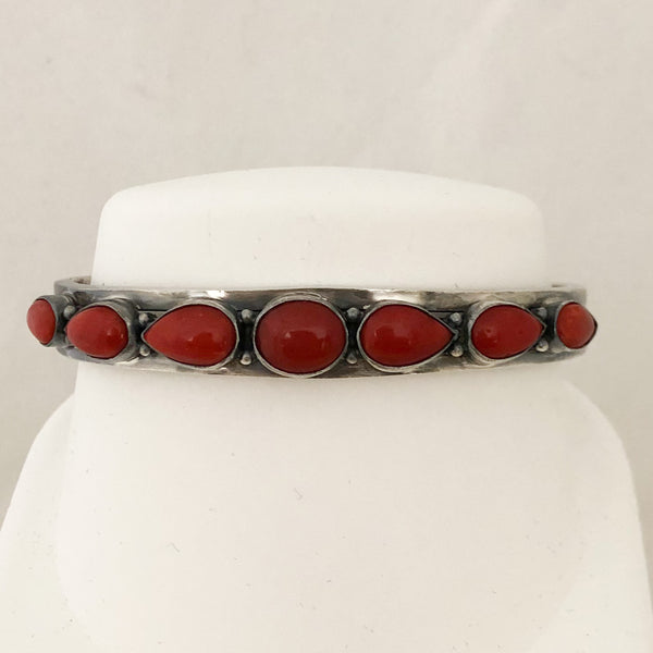 Sterling Silver Signed Native American Coral Cuff Bracelet   CB0037