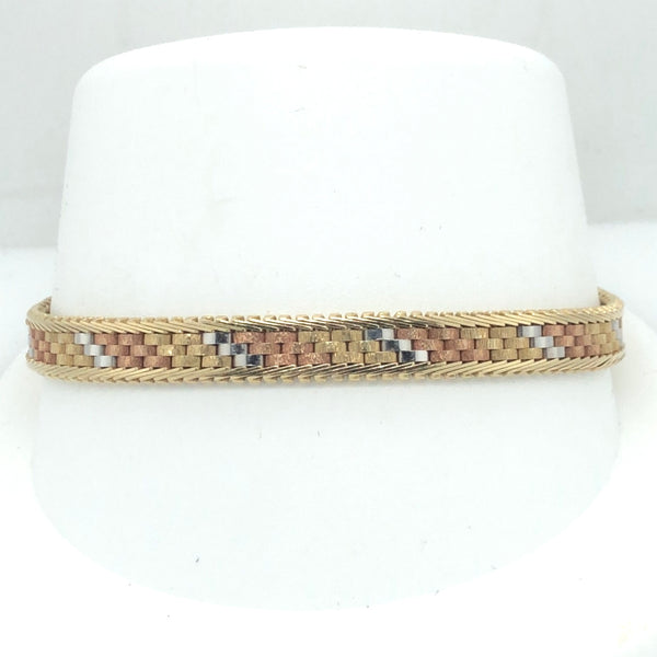 14K Yellow Gold Tri Color Woven Bracelet  CB0223