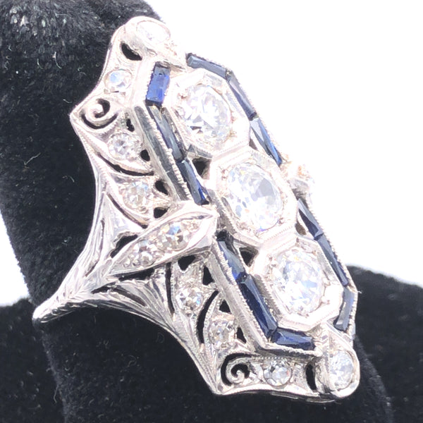Platinum Art Deco Diamond and Sapphire Knuckle Ring  CR0205