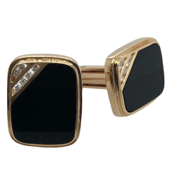 14K Yellow Gold Onyx and Diamond Cuff Links  CM0009