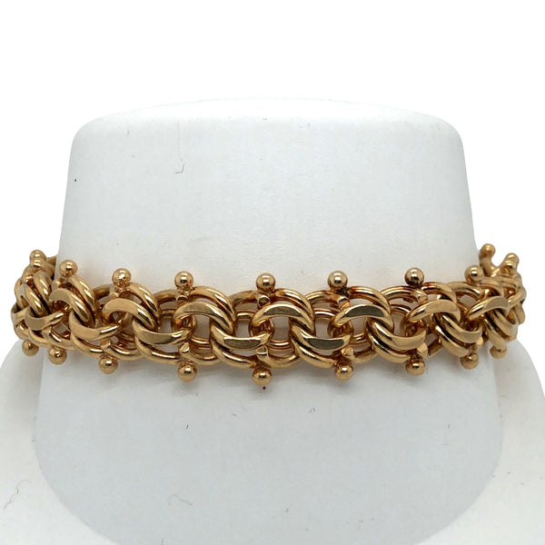 Weighty 14K Yellow Gold Double Spiral and Balls Charm Bracelet  CB0109