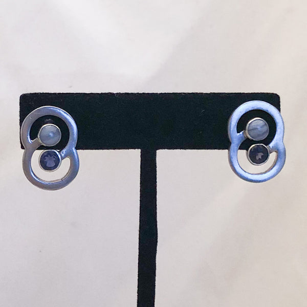 Sterling Silver Double Circle & Stones  Earrings   JSI0143