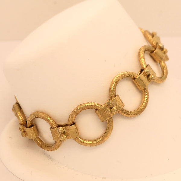 Handmade 18K Yellow Gold Decorated Round Link Bracelet  CB0059
