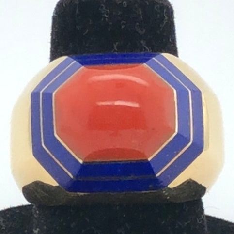 18K Blue Enamel and Coral Ring  CR0326