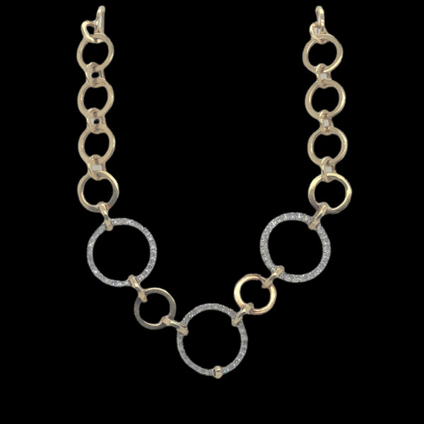 14K Yellow Gold Varied Circle Link Necklace with Diamonds  CN0084