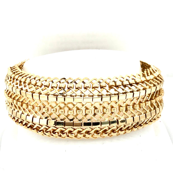 A Statement Piece: 18K Yellow Gold Wide Open Weave Bracelet  CB0110