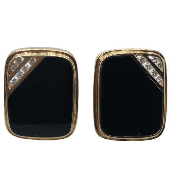 14K Yellow Gold Onyx and Diamond Cuff Links  CM0009