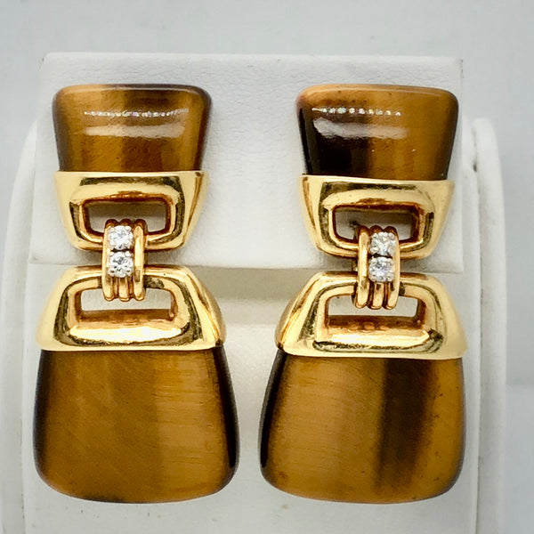 18K Yellow Gold Tiger's Eye Earrings  CE0235