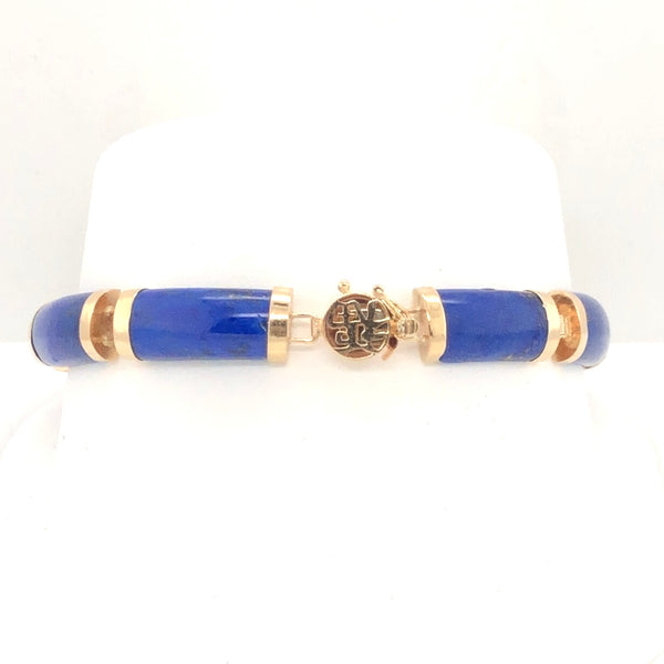 14K Yellow Gold Blue Stone Link Asian Detail Link Bracelet  CB0233