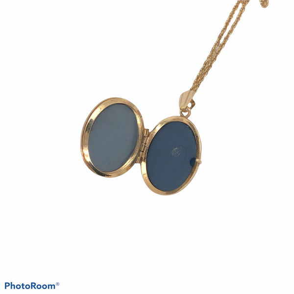 14K Yellow Gold Oval Locket on Chain Necklace  SI0098