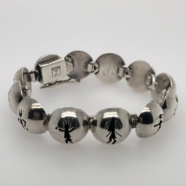 Sterling Silver Native American Figural Pierced Half Dome Link Bracelet  SI0079