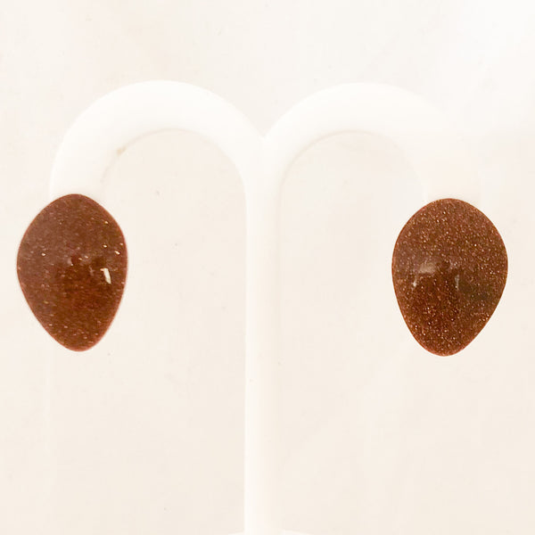 14K Yellow Gold Goldstone Leaf Shaped Designer Ted Muehling Earrings   CE0075