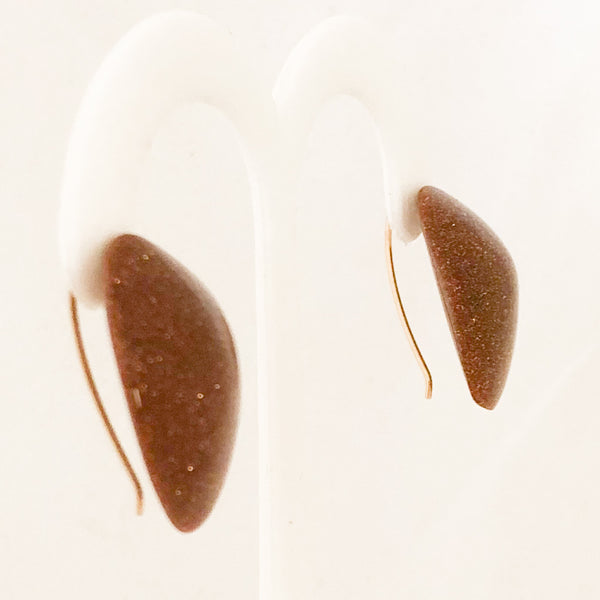14K Yellow Gold Goldstone Leaf Shaped Designer Ted Muehling Earrings   CE0075