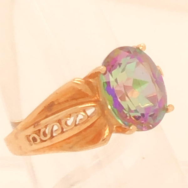10K Yellow Gold Ornate Setting Mystic Topaz Ring  CR0191