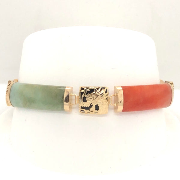 14K Yellow Gold Multi-Stone Link Asian Detail Link Bracelet  CB0235