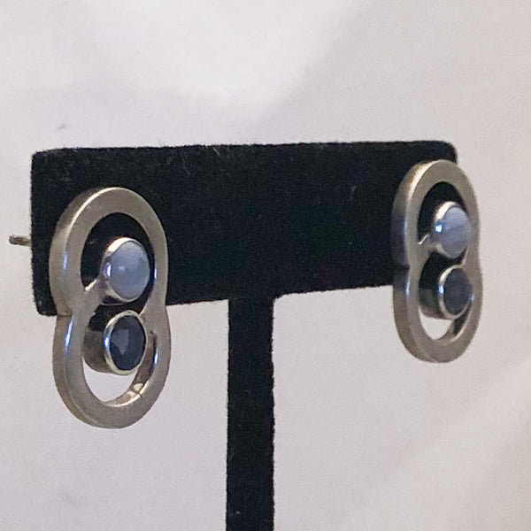 Sterling Silver Double Circle & Stones  Earrings   JSI0143