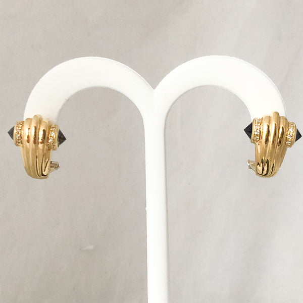 Beautiful 18K Yellow Gold Italian Etruscan Style Sapphire Earrings  CE0113