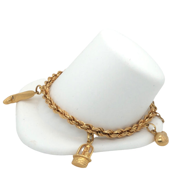 14K Yellow Gold Rope Chain Charm Bracelet with 5 Charms  CB0113