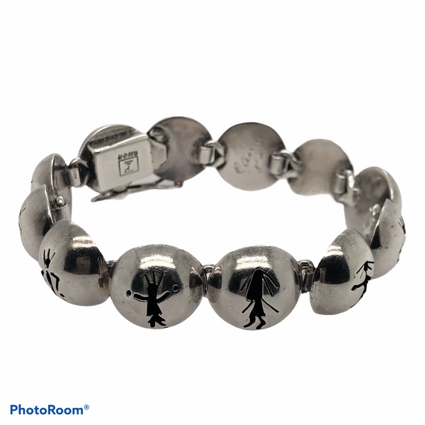 Sterling Silver Native American Figural Pierced Half Dome Link Bracelet  SI0079