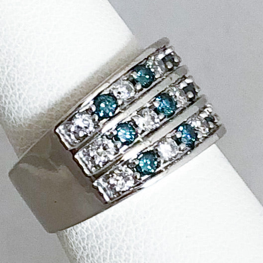 14K White Gold Blue & White Diamond Wide Band   CR0140