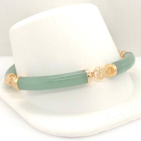 14K Yellow Gold Green Stone Link Asian Detail Link Bracelet  CB0232